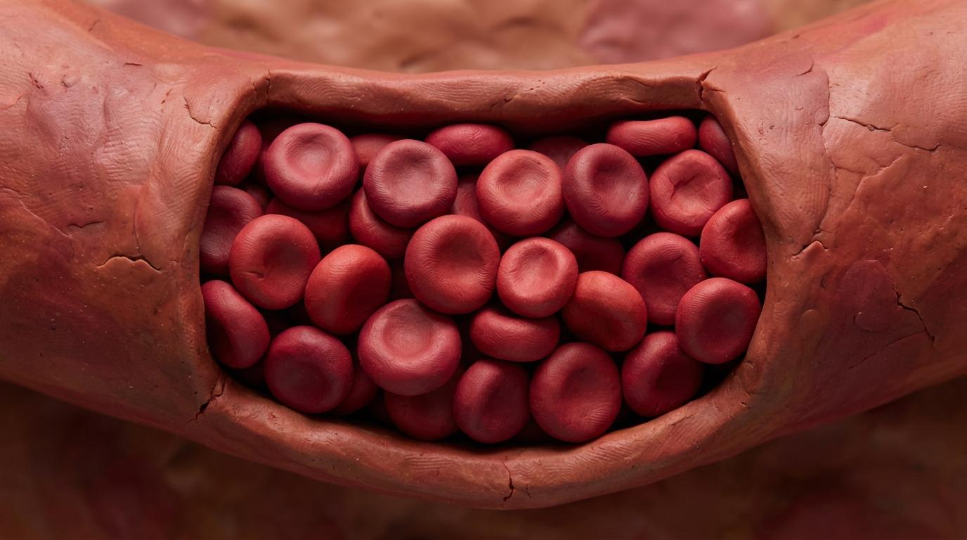 Red blood cells clustered within a blood vessel