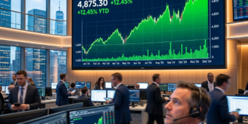 0050半年配息 vs. 月配息ETF:哪個更適合你? 20 Traders observing upward trend of global ETF market index data on screens
