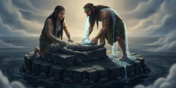 The Clay Humans of Enki,Enki and Ninhursag craft human beings out of clay over the primeval abyssal waters to lighten the labor of the lower gods. 1 The Clay Humans of Enki,Enki and Ninhursag craft human beings out of clay over the primeval abyssal waters to lighten the labor of the lower gods.