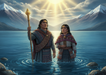Manco Cápac and the Children of the Sun,The Sun God Inti sends his children out from the waters of Lake Titicaca to civilize humanity and establish the Inca lineage. 13 Manco Cápac and the Children of the Sun,The Sun God Inti sends his children out from the waters of Lake Titicaca to civilize humanity and establish the Inca lineage.