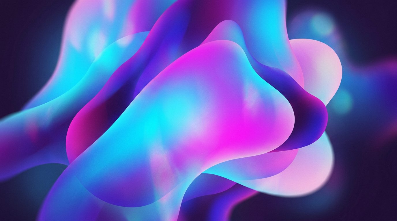 Abstract fluid shapes in blue, pink, and purple tones blending