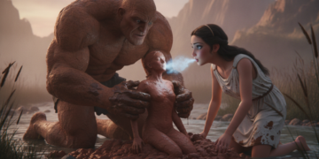 Prometheus Crafts Man from Clay,Prometheus molds the first human bodies out of water and clay, while Athena breathes the divine spark of life into them. 1 Prometheus Crafts Man from Clay,Prometheus molds the first human bodies out of water and clay, while Athena breathes the divine spark of life into them.