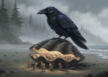 Raven and the First Humans in the Clam Shell