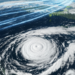 白海豚颱風真的會轉彎? 2 Satellite view of a large hurricane with glowing blue lines connecting landmasses across the globe