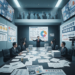 毒油事件:台中市如何操作危機公關轉移食安責任 2 A presenter gestures at a large screen displaying charts during a meeting with men in suits, while media cameras film from above