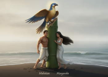 Malakas and Maganda from the Bamboo,A divine bird pecks open a giant bamboo stalk on the beach, revealing Malakas (Strong) and Maganda (Beautiful), the first man and woman. 13 Malakas and Maganda from the Bamboo,A divine bird pecks open a giant bamboo stalk on the beach, revealing Malakas (Strong) and Maganda (Beautiful), the first man and woman.