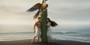 Malakas and Maganda from the Bamboo,A divine bird pecks open a giant bamboo stalk on the beach, revealing Malakas (Strong) and Maganda (Beautiful), the first man and woman. 1 Malakas and Maganda from the Bamboo,A divine bird pecks open a giant bamboo stalk on the beach, revealing Malakas (Strong) and Maganda (Beautiful), the first man and woman.
