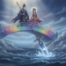 Izanagi and Izanami Creation,The divine couple uses a jeweled spear to stir the ocean, giving birth to the Japanese islands and the spirits that populate the land. 4 Izanagi and Izanami Creation,The divine couple uses a jeweled spear to stir the ocean, giving birth to the Japanese islands and the spirits that populate the land.