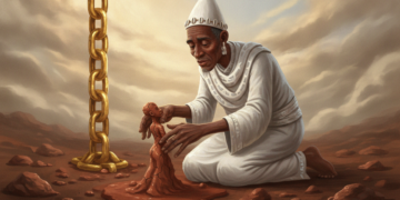 Obatala's Clay Sculptures of Ife,Obatala descends to Earth on a golden chain and molds human figures from clay, which the supreme god Olodumare breathes into life. 1 Obatala's Clay Sculptures of Ife,Obatala descends to Earth on a golden chain and molds human figures from clay, which the supreme god Olodumare breathes into life.