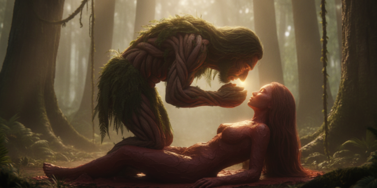 Tane and the First Earth-Formed Woman,Tane, the god of forests and birds, breathes life into Hine-ahu-one, a maiden formed from red clay at Hawaiki. 14 Tane and the First Earth-Formed Woman,Tane, the god of forests and birds, breathes life into Hine-ahu-one, a maiden formed from red clay at Hawaiki.